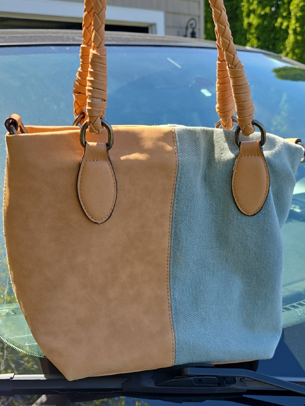 Two-Tone Tan and Light Blue Women’s Tote Bag